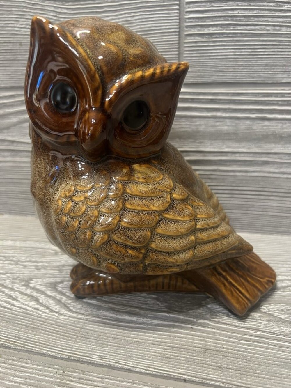 Vintage 1970s Ceramic Brown Owl Figurine 7” Hand Painted Figure